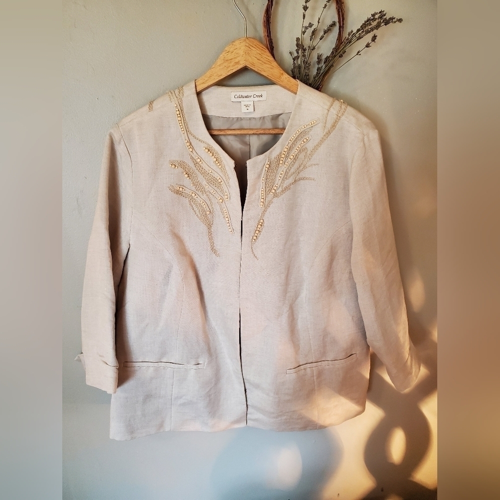 Coldwater Creek Linen Blend Beaded Blazer